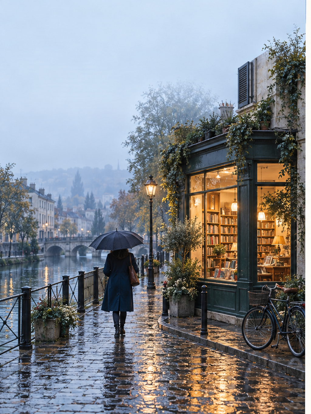 Rain Bookshop Morning