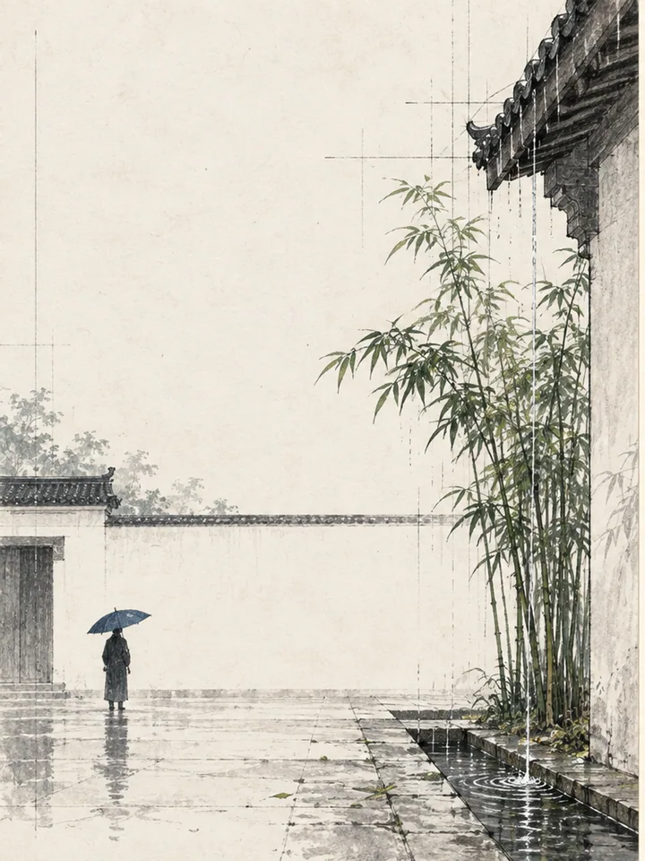竹雨一线庭
