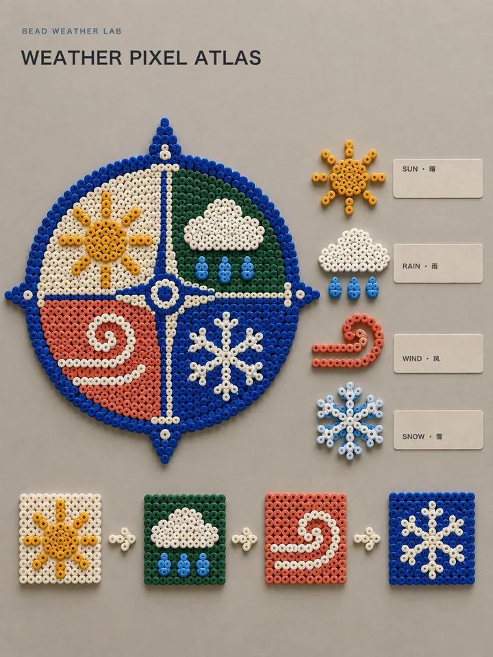 Weather Pixel Atlas - Bead-mosaic knowledge atlas