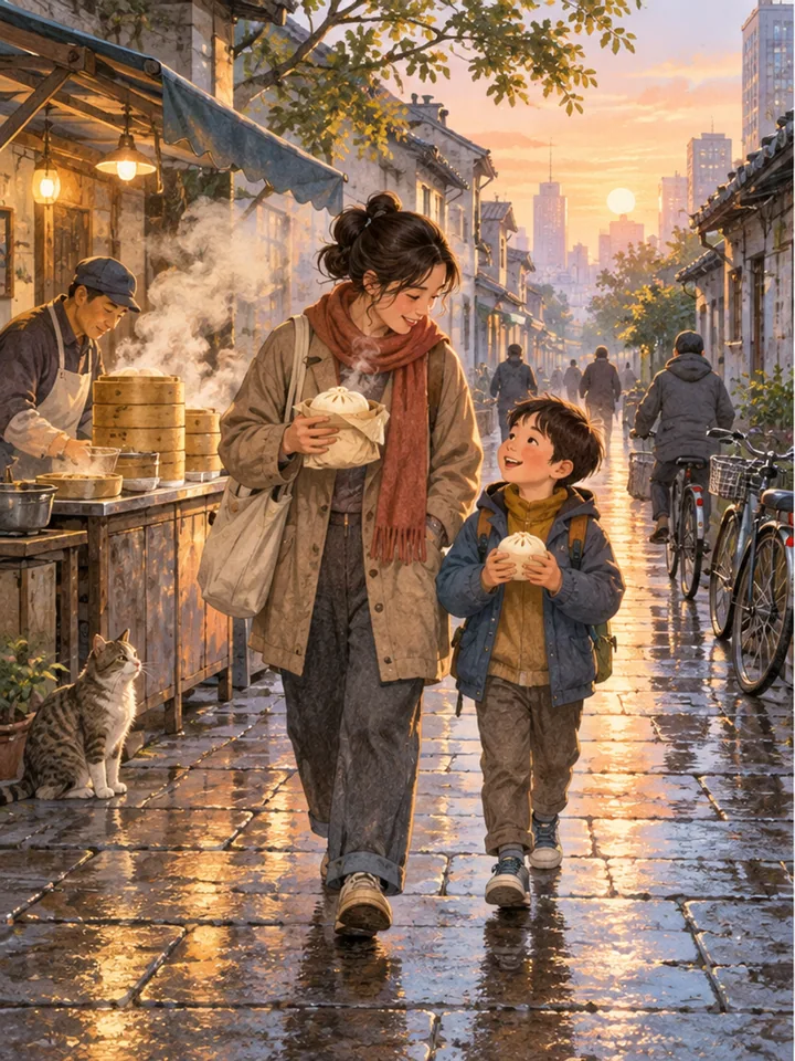 Breakfast Lane Morning - Gentle family city morning