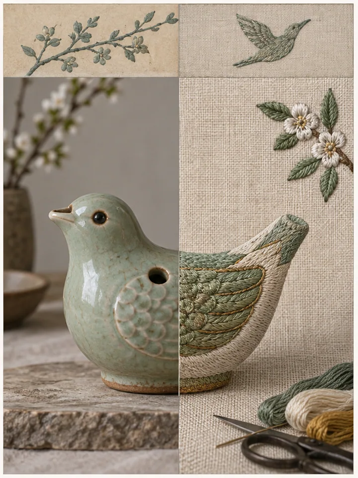 Ceramic Whistle Into Embroidery - Ceramic-to-embroidery translation