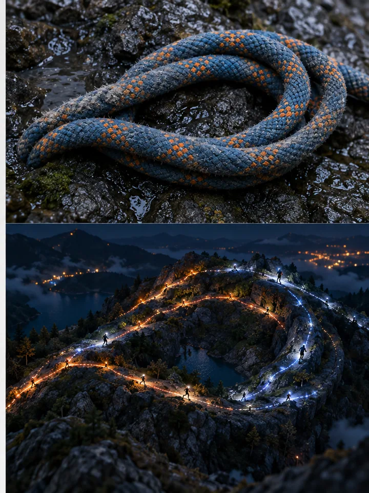 Climbing Rope Into Night Trails - Night-action material translation