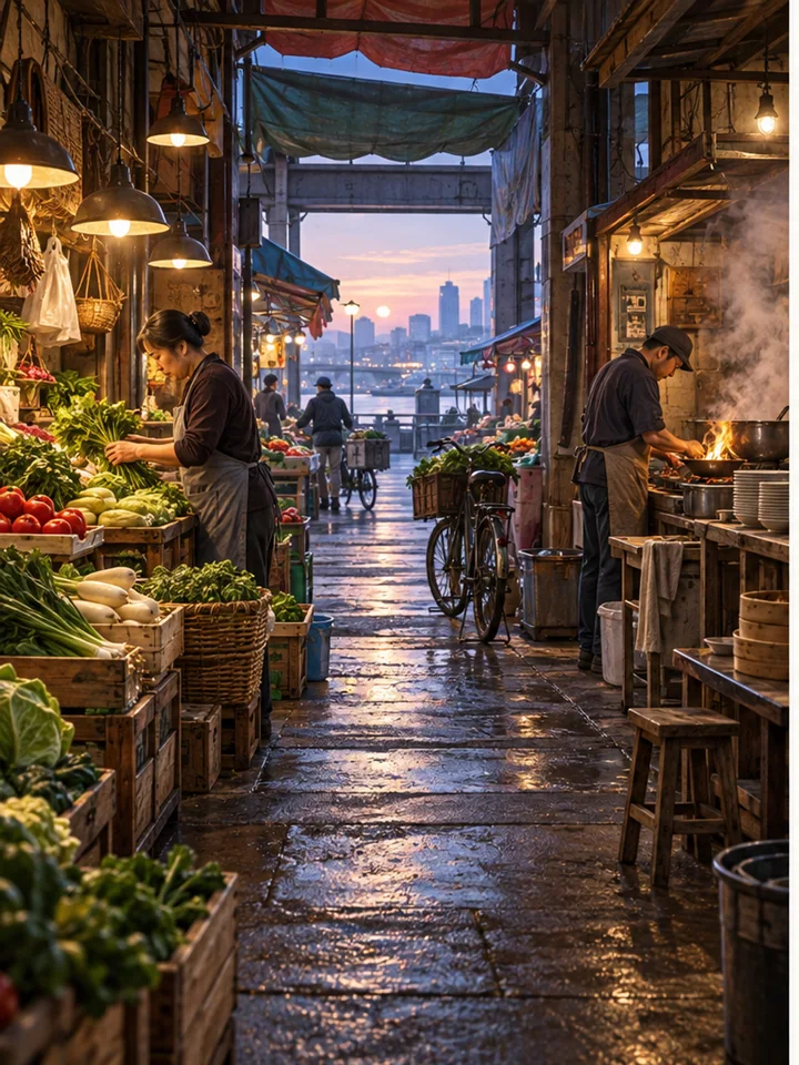 Market Before Dawn - Narrative interior genre painting