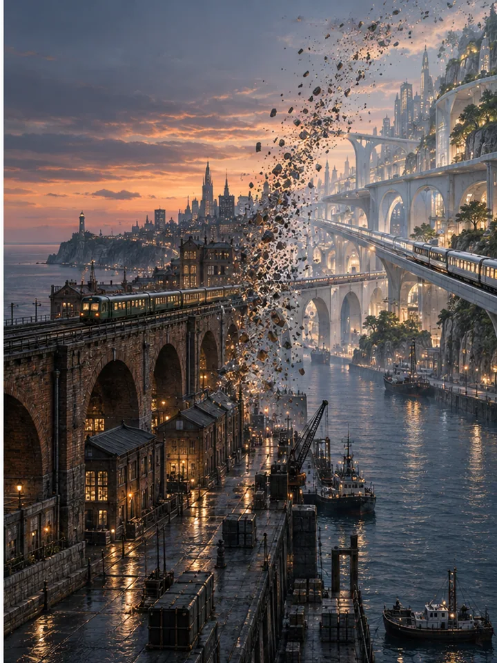 The City Between Rails - Particle-disintegration transit city