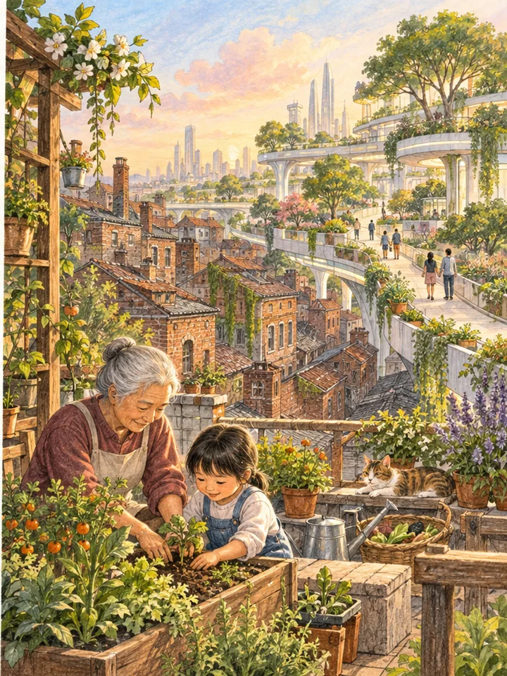 Rooftop Together Timefold - Gentle family city narrative