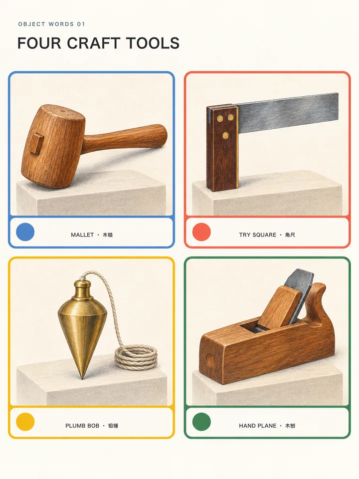 Four Craft Tools - Bilingual recognition cards