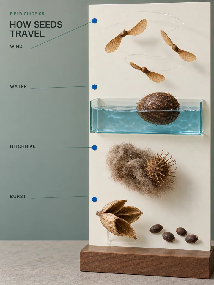 Four Seed Journeys - Physical dispersal infographic