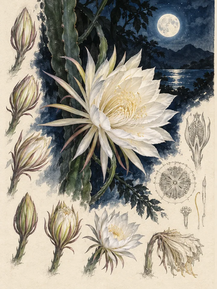 Night Bloom Calendar - Hand-drawn botanical deconstruction