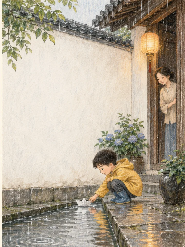 纸舟亲子庭 - 温柔亲子空间插画