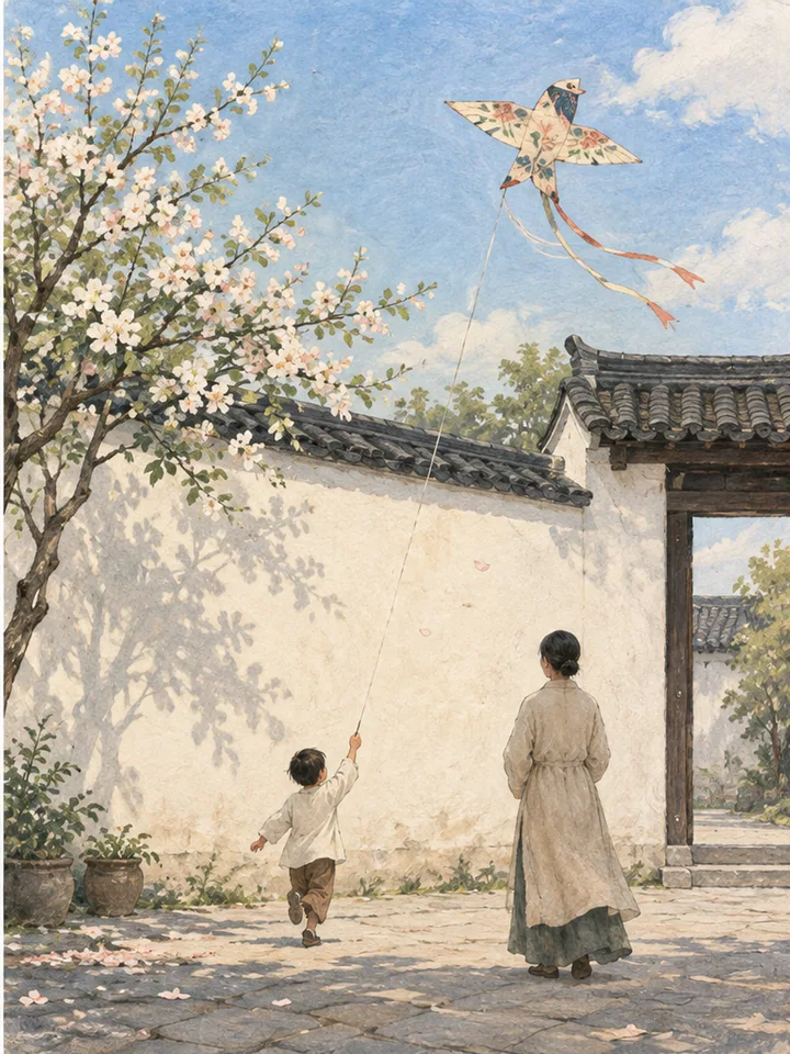 Paper Kite Crossing the Courtyard