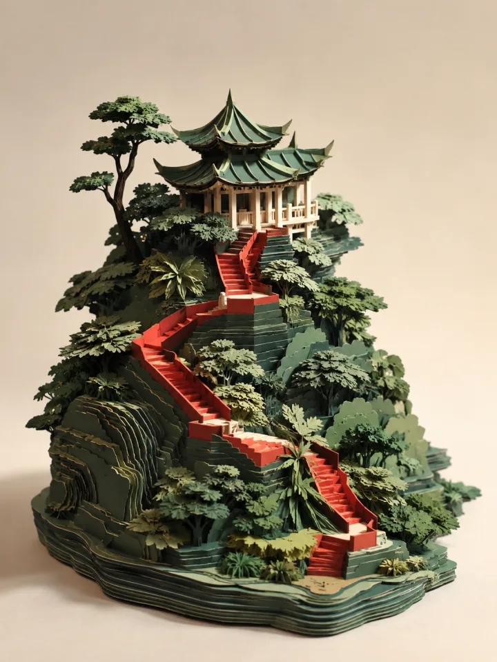 纸上山亭 - 层叠纸艺