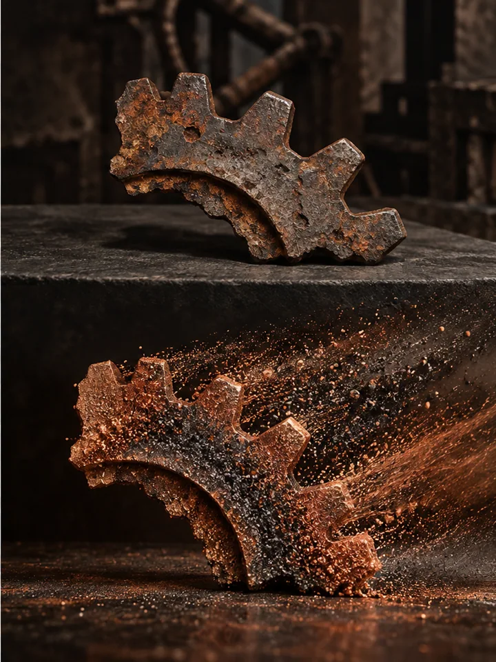 Rust Gear Into Particles