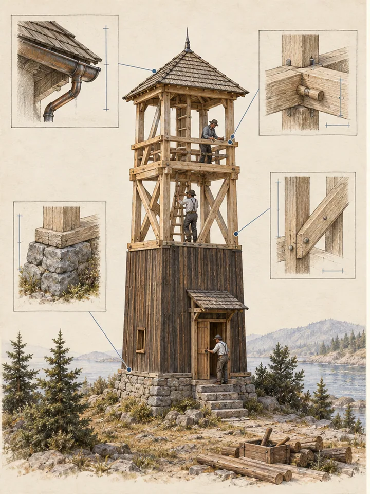 木构望塔笔记 - 手绘木构望塔拆解