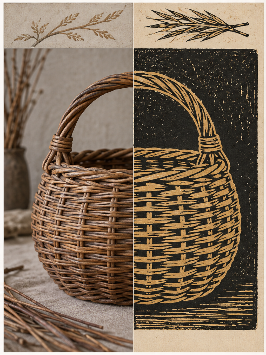 Basket Weave Into Linocut